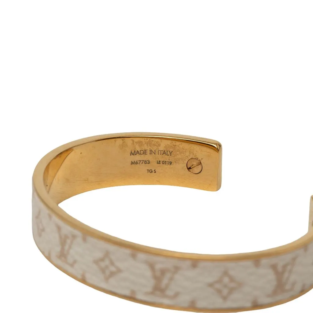 Louis Vuitton Gold Tone Monogram Jonc Cuff Bracelet White Very good - Box View