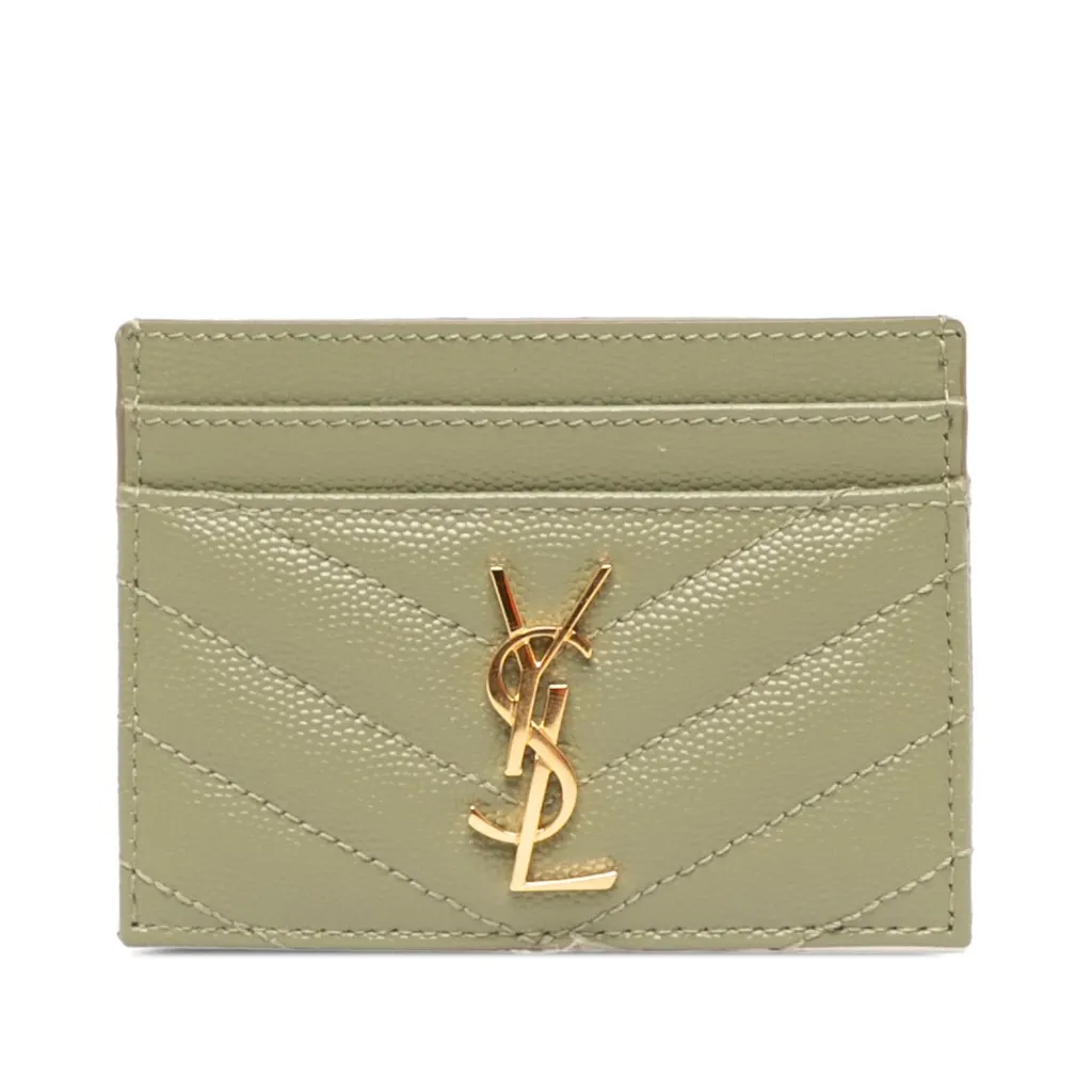 Saint Laurent Chevron Grain de Poudre Cassandre Card Holder Green Leather Very good - Front View