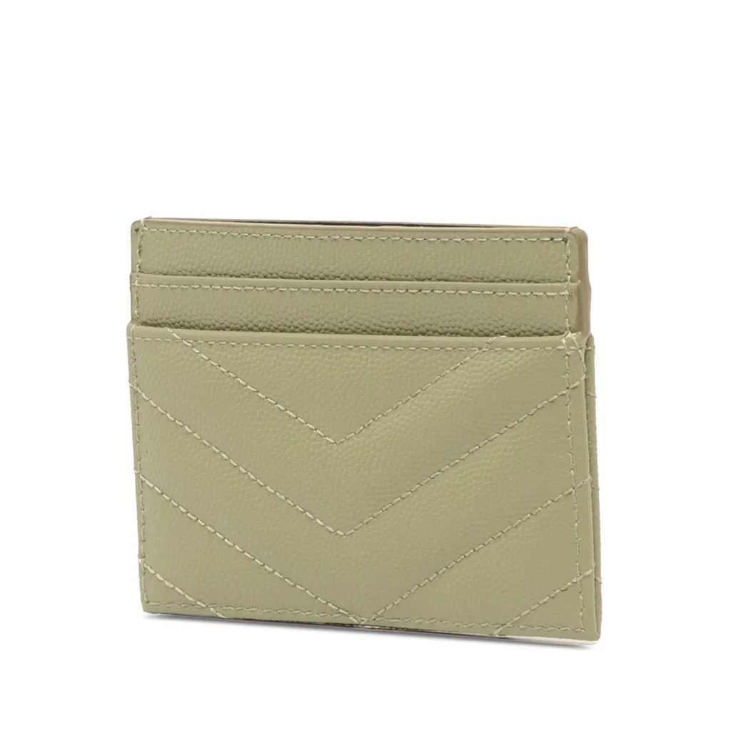 Saint Laurent Chevron Grain de Poudre Cassandre Card Holder Green Leather Very good - Back View