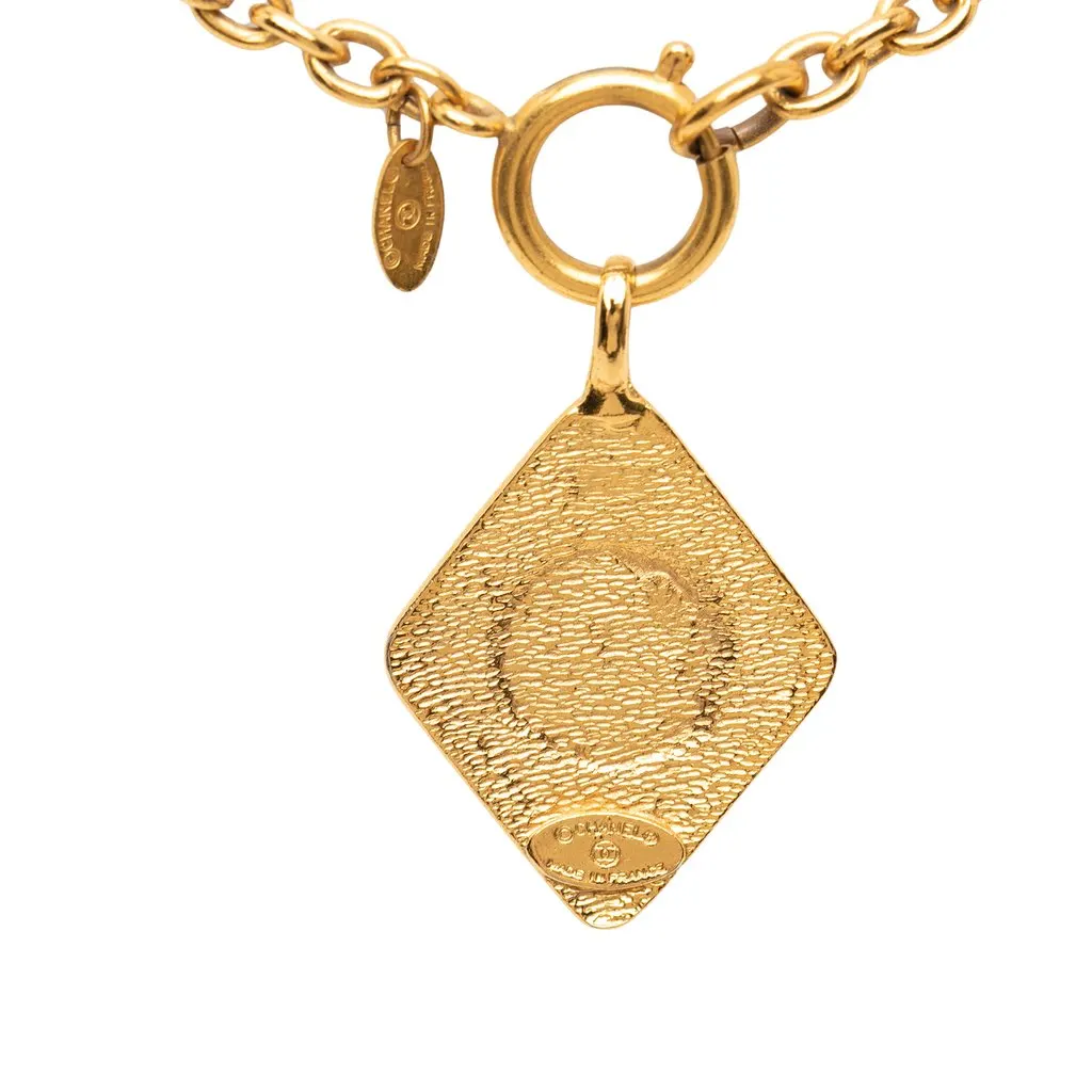 Chanel CC Gold Plated Diamond Shape Pendant Necklace Gold Metal Very good - Back View