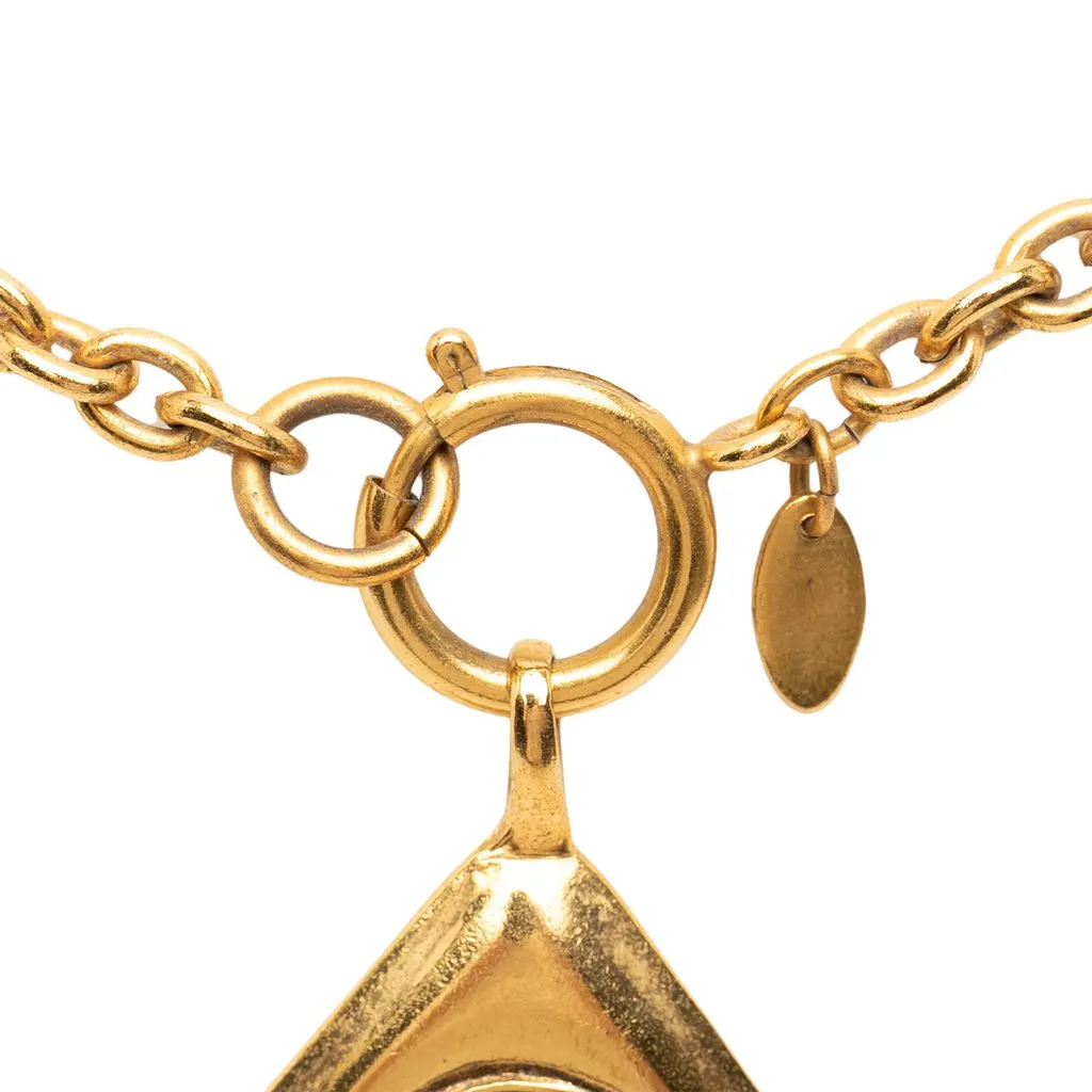 Chanel CC Gold Plated Diamond Shape Pendant Necklace Gold Metal Very good - Box View