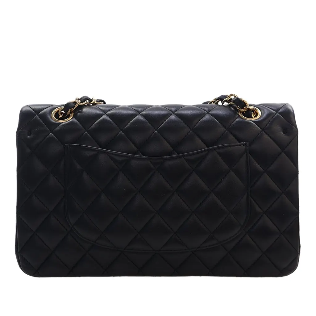 Chanel Medium Classic Lambskin Double Flap Black Leather Very good - Back View