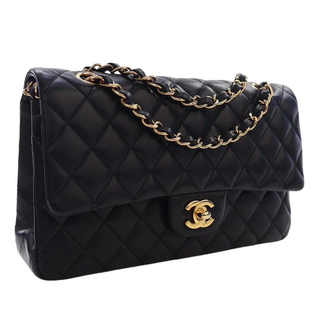 Chanel Medium Classic Lambskin Double Flap Black Leather Very good - Inside View