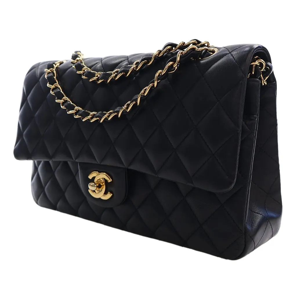 Chanel Medium Classic Lambskin Double Flap Black Leather Very good - Model View