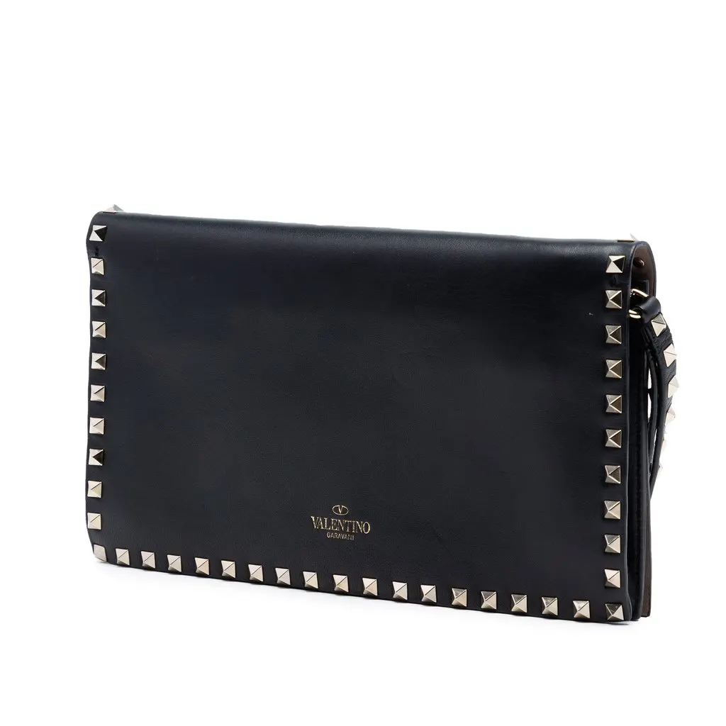 Valentino Nappa Rockstud Wristlet Clutch Black Leather Very good - Back View