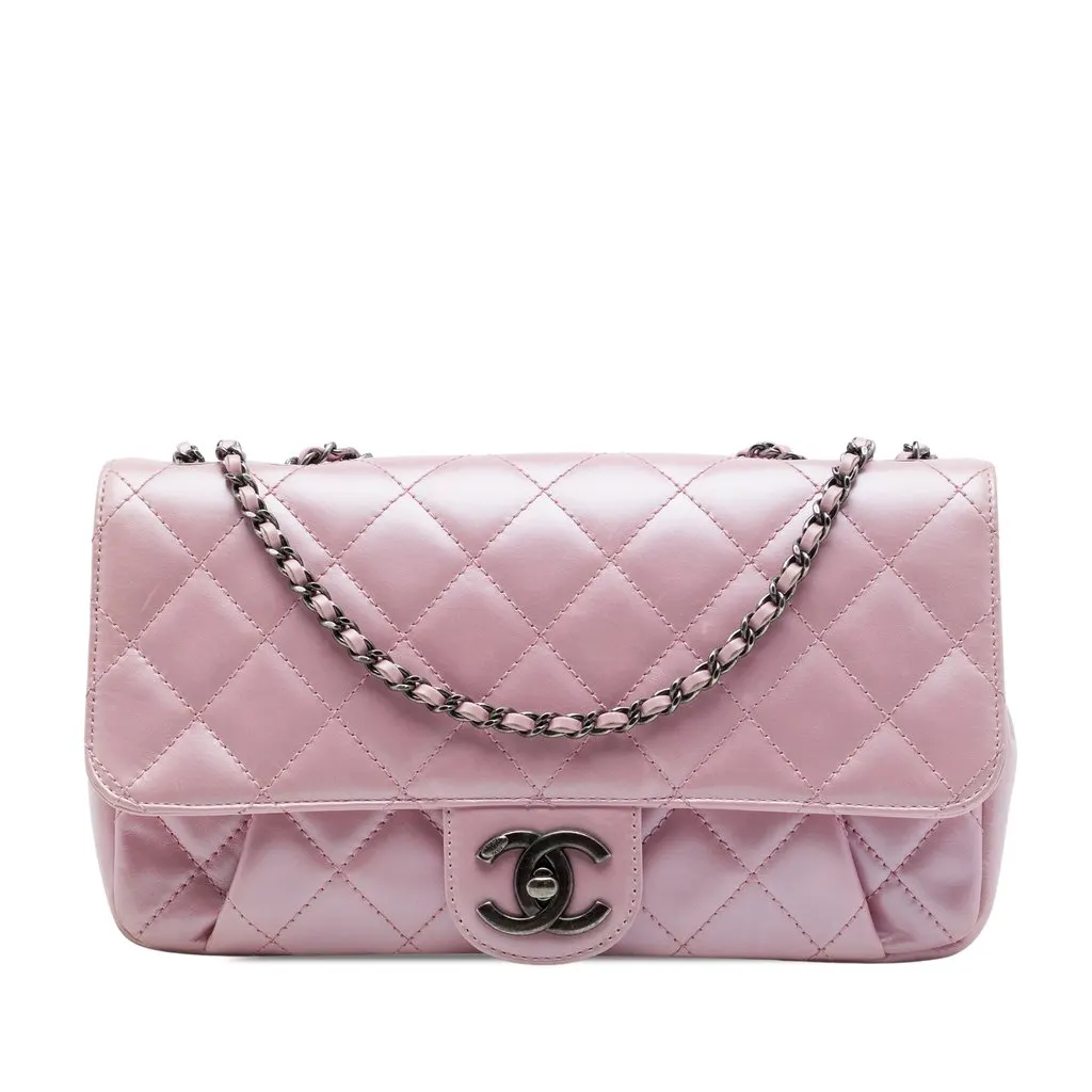 Chanel Medium Quilted Metallic Calfskin Coco Pleats Chain Flap Pink Leather Very good - Front View