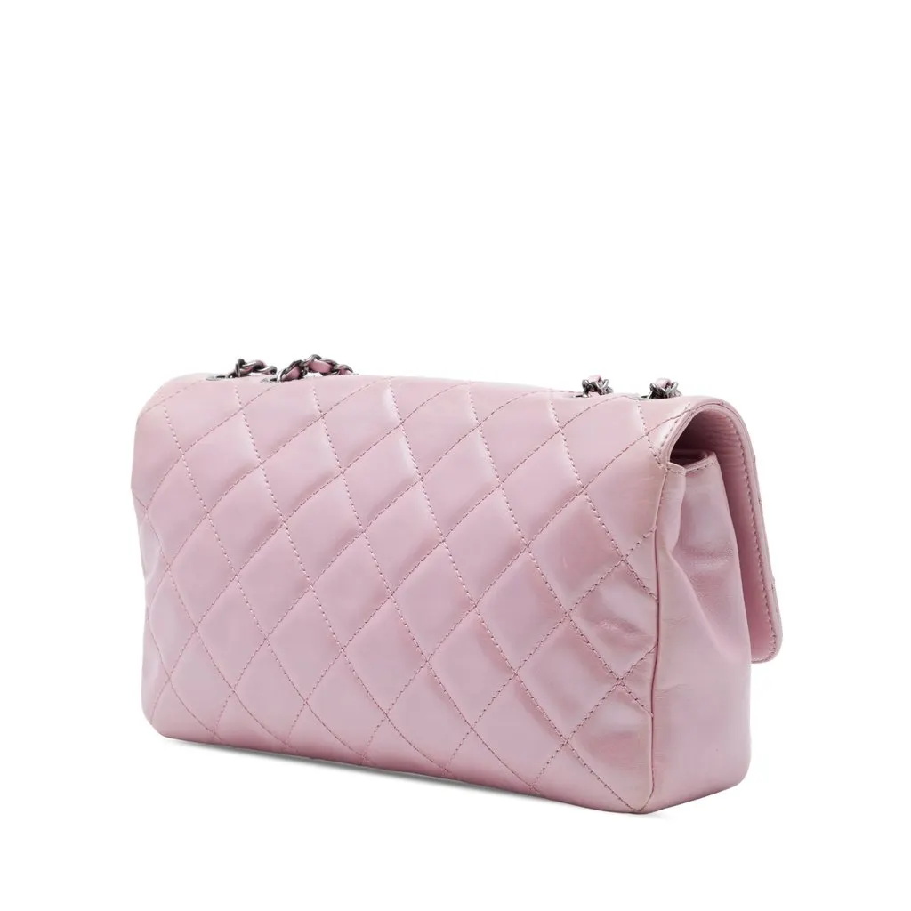Chanel Medium Quilted Metallic Calfskin Coco Pleats Chain Flap Pink Leather Very good - Back View