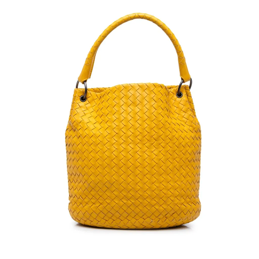 Bottega Veneta Nappa Intrecciato Bucket Bag Yellow Leather Good - Front View