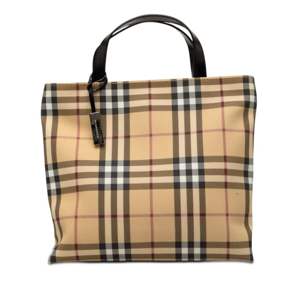Burberry House Check Coated Canvas Tote Beige Very good - Front View