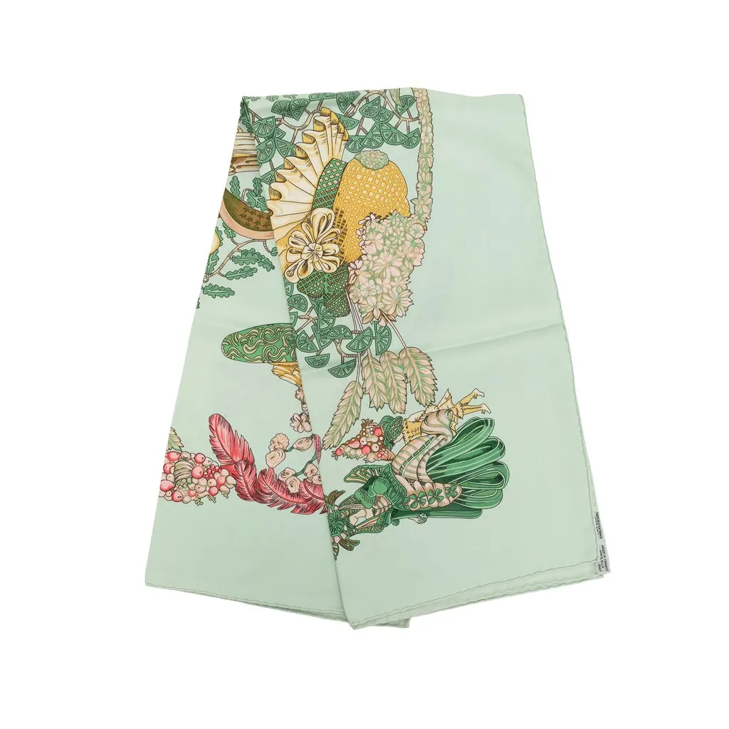 Hermès Chapeau Silk Scarf 90 Green Silk Very good - Front View