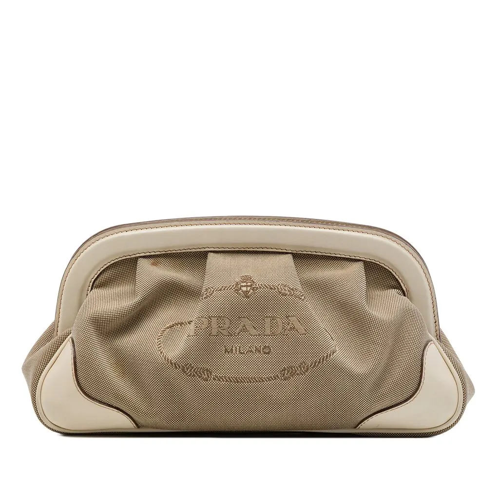 Prada Canvas Canapa Logo Frame Clutch Beige Canvas Very good - Front View