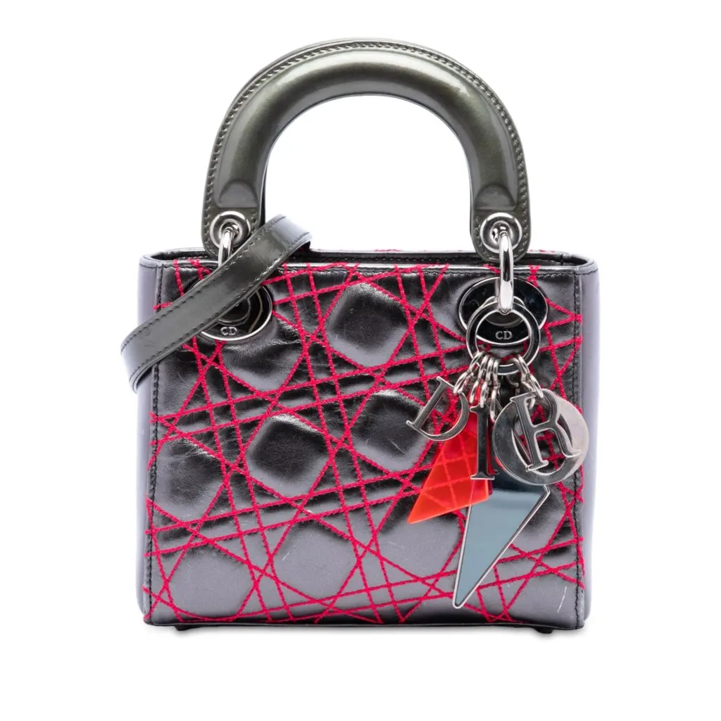 Dior Anselm Reyle Mini Metallic Lambskin Cannage Lady Dior MultiColor Leather Very good - Front View