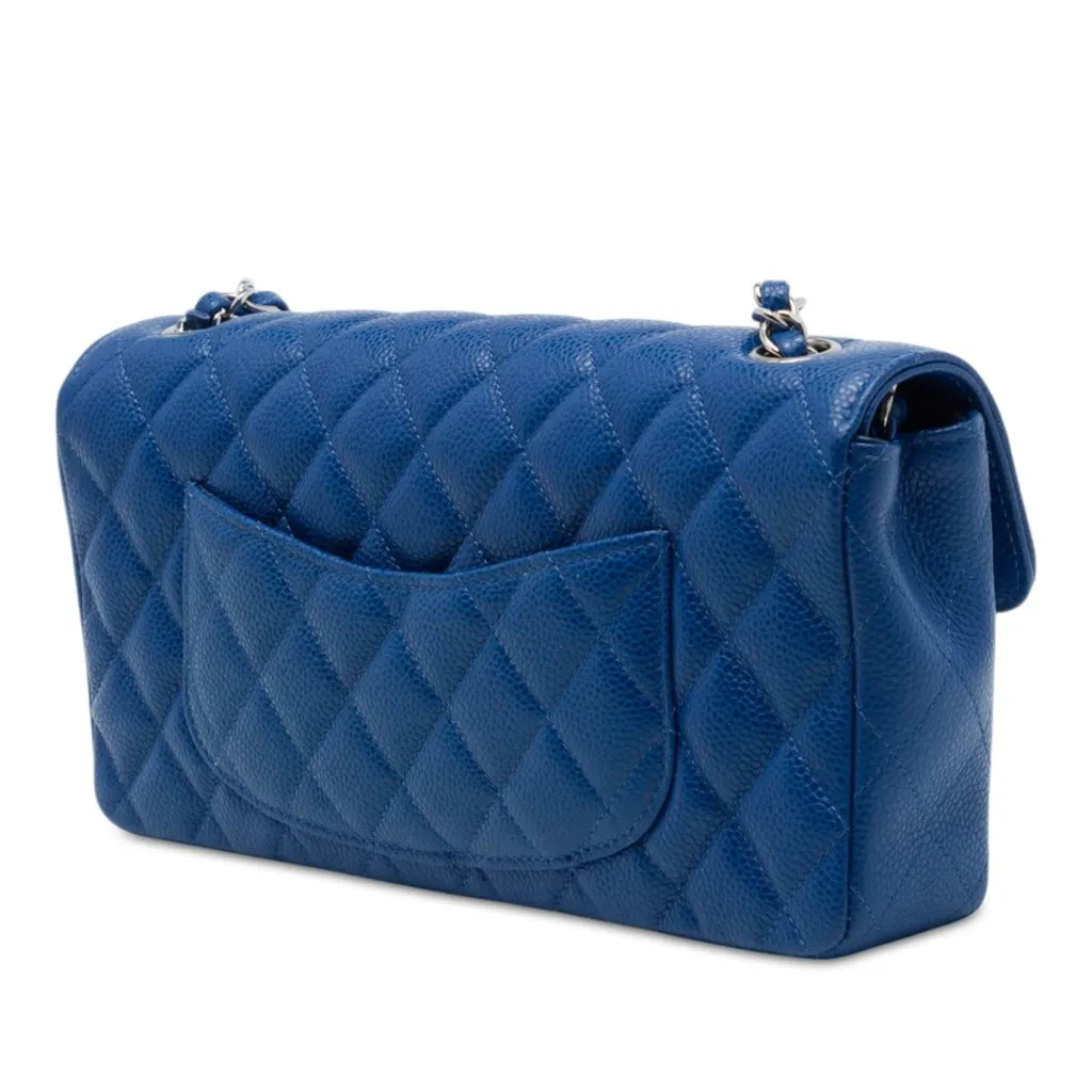 Chanel Classic Caviar East West Single Flap Blue Leather Good - Back View
