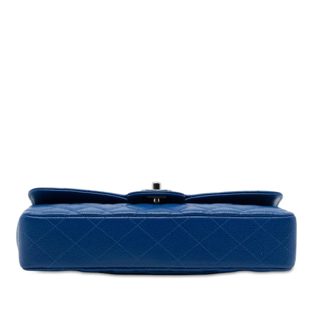 Chanel Classic Caviar East West Single Flap Blue Leather Good - Inside View