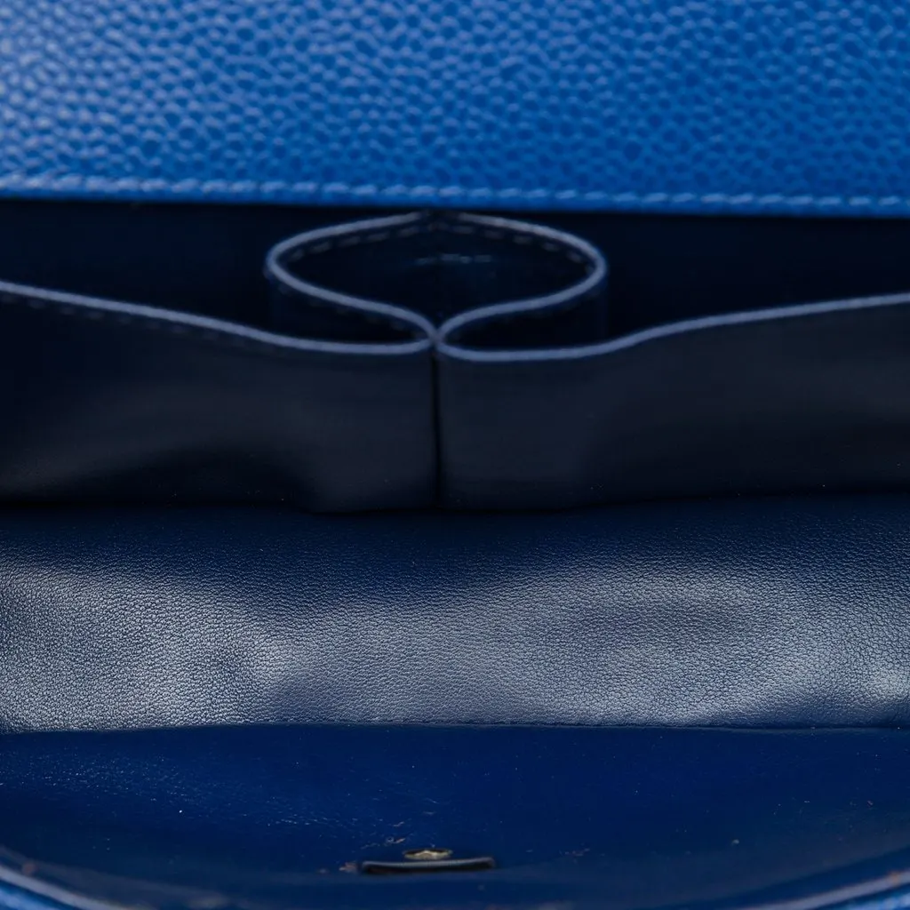 Chanel Classic Caviar East West Single Flap Blue Leather Good - Model View