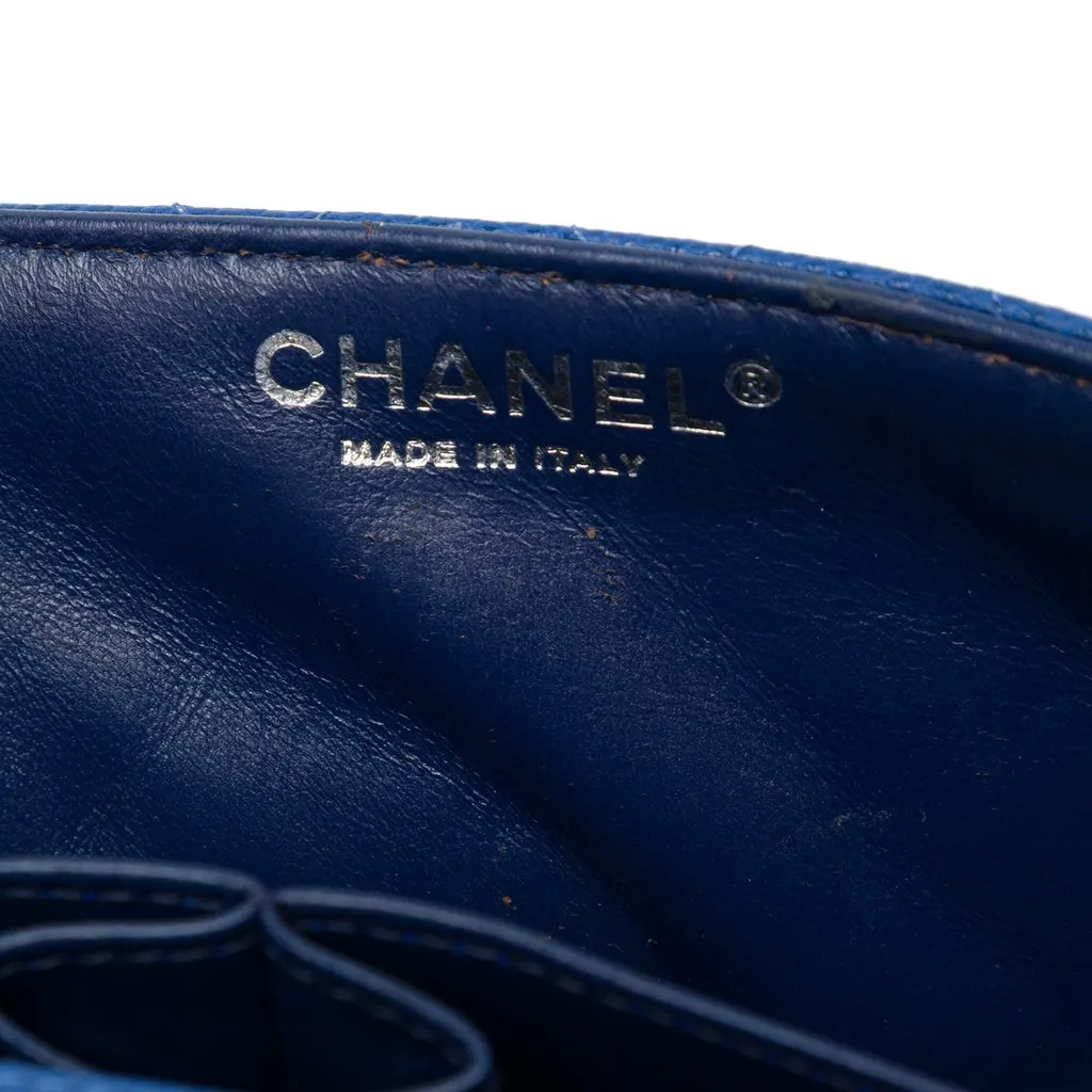 Chanel Classic Caviar East West Single Flap Blue Leather Good - Box View