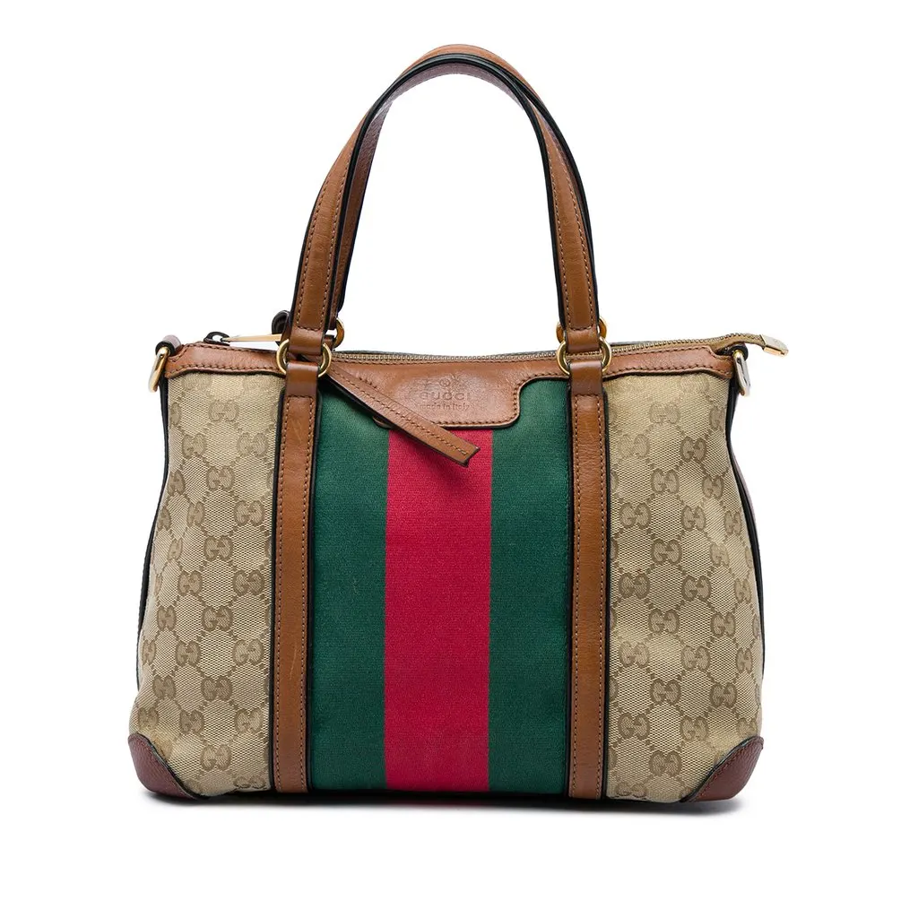 Gucci GG Canvas Web Rania Top Handle Bag Beige Canvas Good - Front View