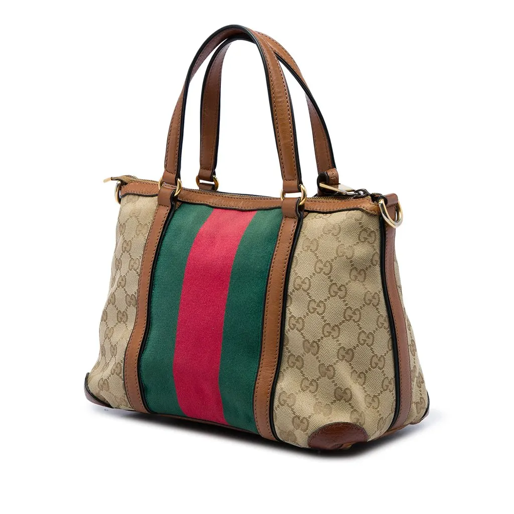 Gucci GG Canvas Web Rania Top Handle Bag Beige Canvas Good - Back View
