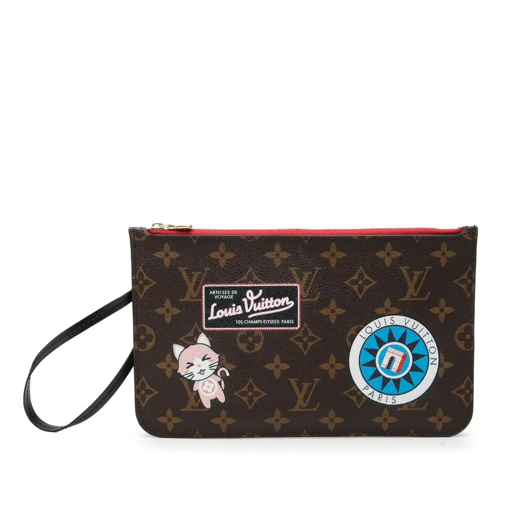 Louis Vuitton Monogram Catogram Neverfull MM Pouch Brown Canvas Very good - Front View