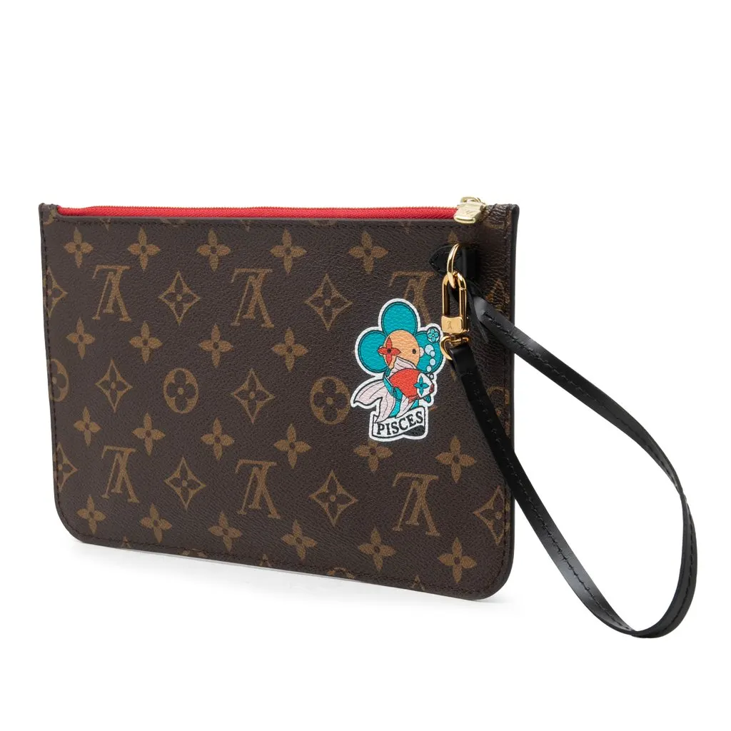 Louis Vuitton Monogram Catogram Neverfull MM Pouch Brown Canvas Very good - Back View