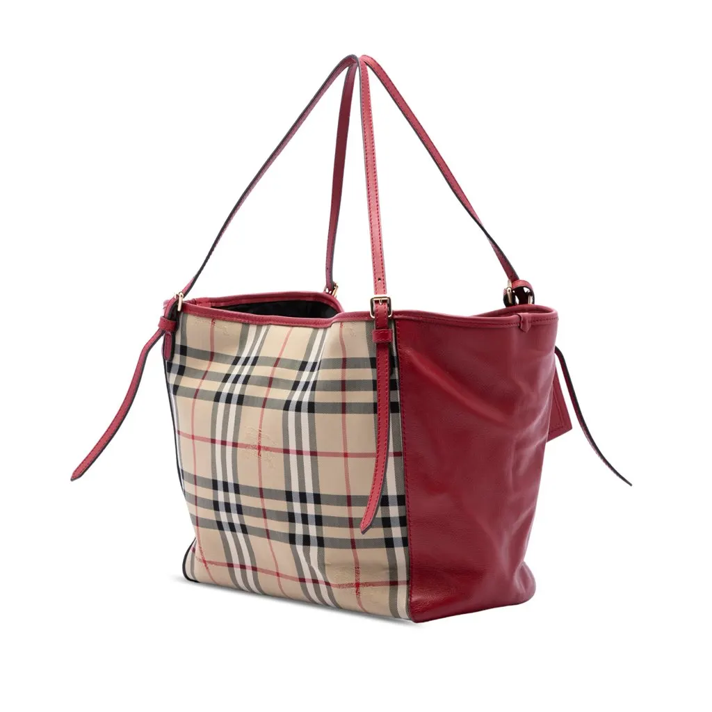Burberry Small Haymarket Check Nylon and Calfskin Canterbury Tote Beige Polyamide Good - Back View