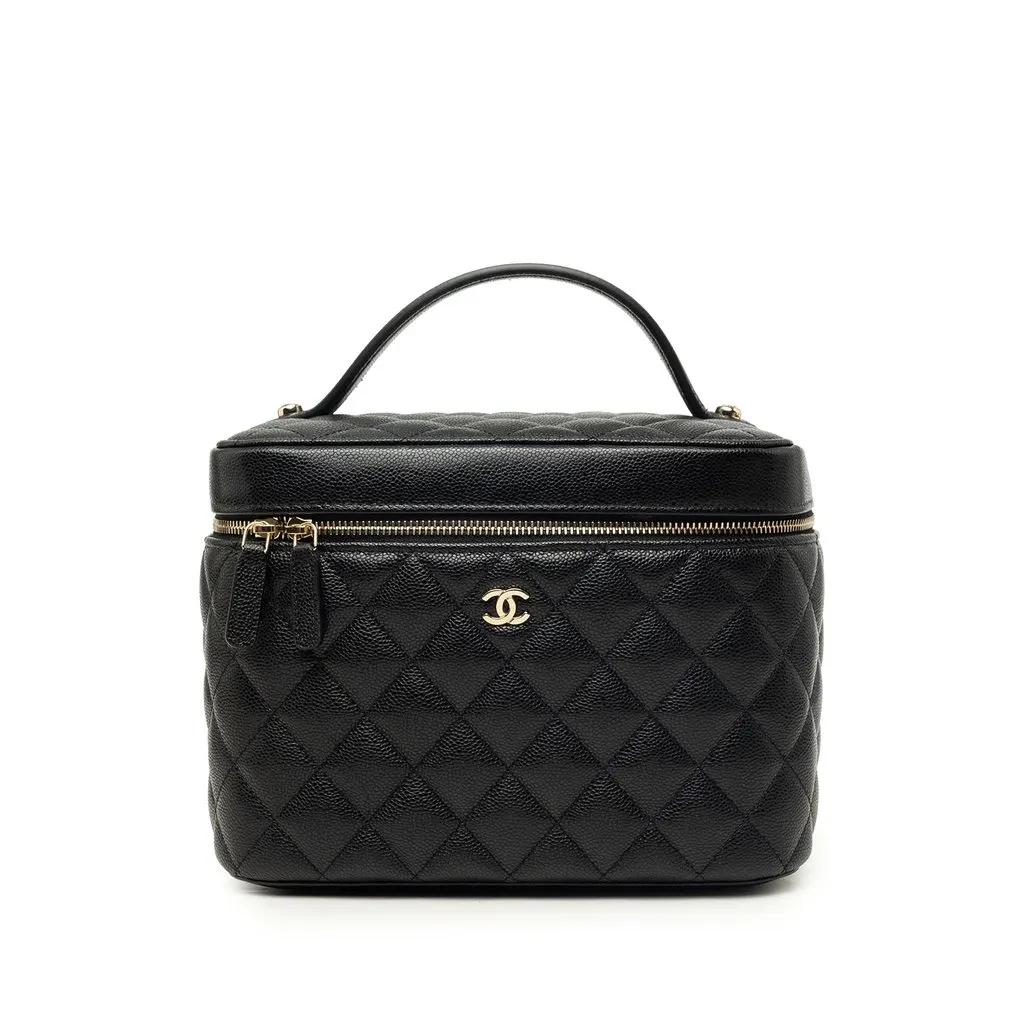 Chanel Medium CC Quilted  Caviar Vanity Case Black Leather Very good - Front View