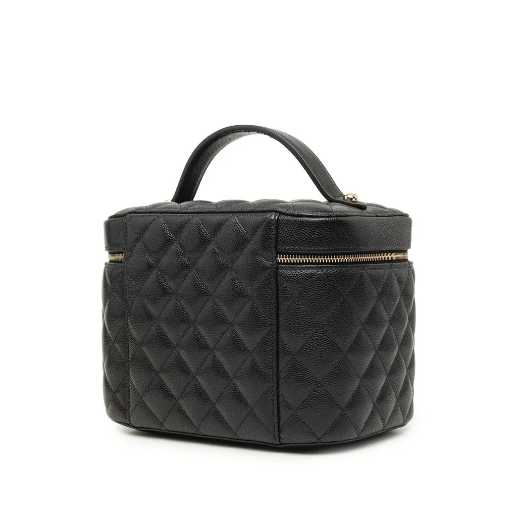 Chanel Medium CC Quilted  Caviar Vanity Case Black Leather Very good - Back View