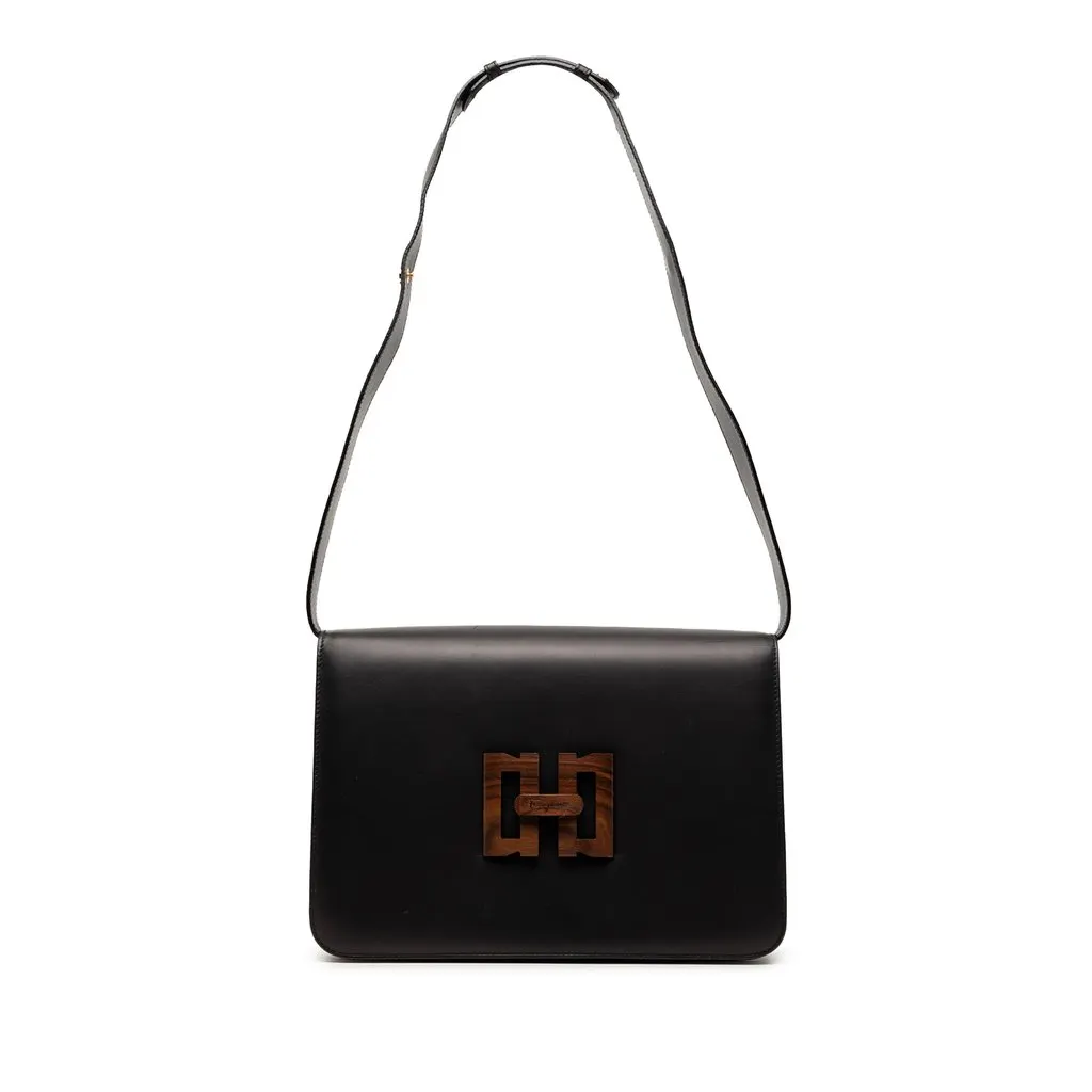 Salvatore Ferragamo Leather Wooden Gancini Shoulder Bag Black Leather Very good - Front View