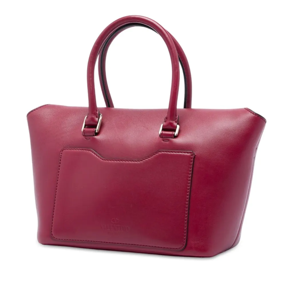 Valentino Leather Rockstud Demilune Satchel Red Leather Good - Back View