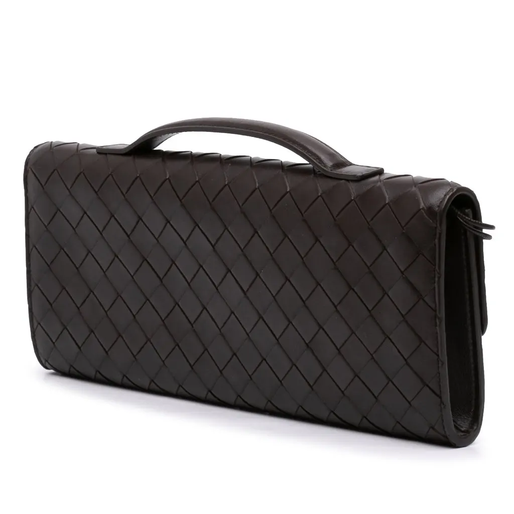 Bottega Veneta Lambskin Intrecciato Andiamo Clutch Brown Leather Very good - Back View