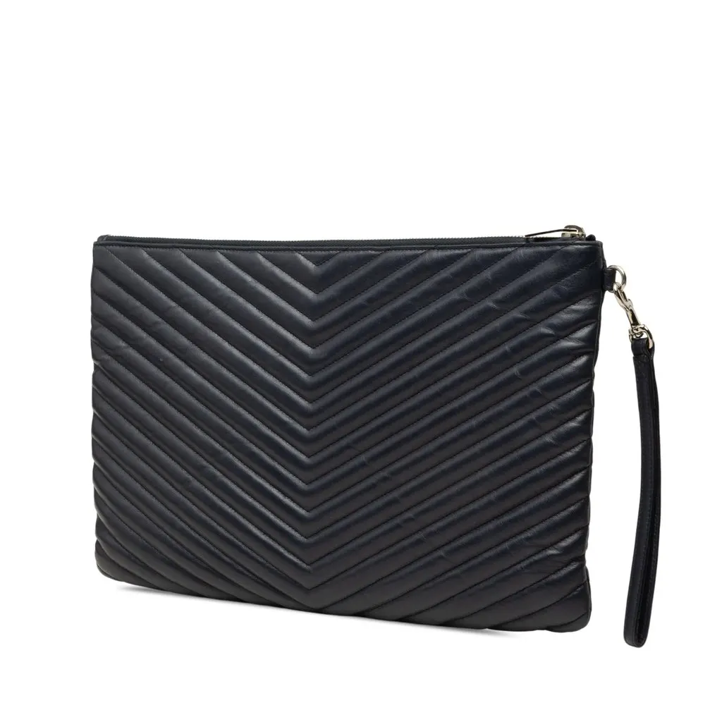Saint Laurent Leather Chevron Monogram Document Holder Blue Leather Very good - Back View