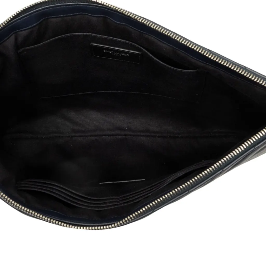 Saint Laurent Leather Chevron Monogram Document Holder Blue Leather Very good - Model View