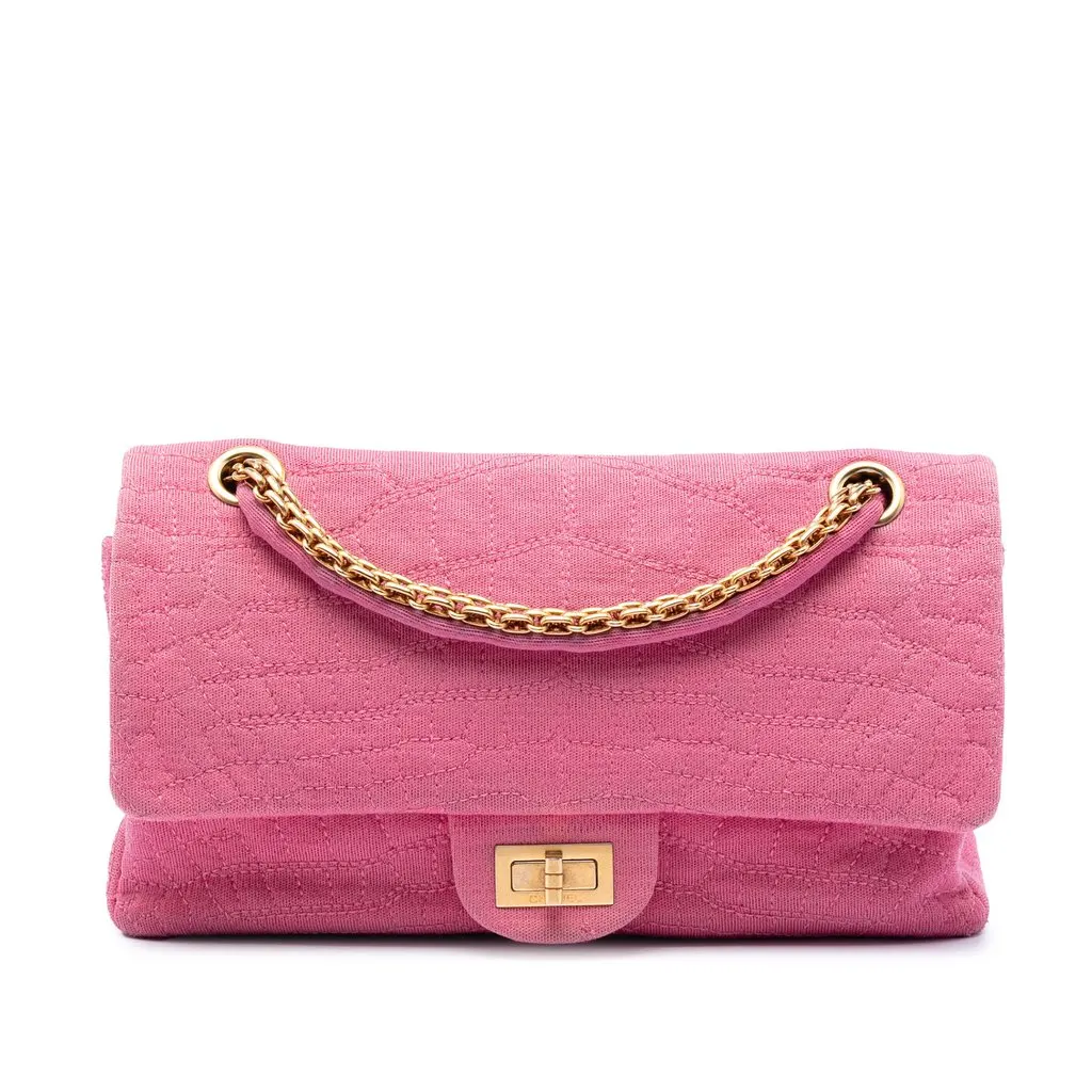 Chanel Croc Quilted Jersey Reissue 2.55 Double Flap 225 Pink Very good - Front View