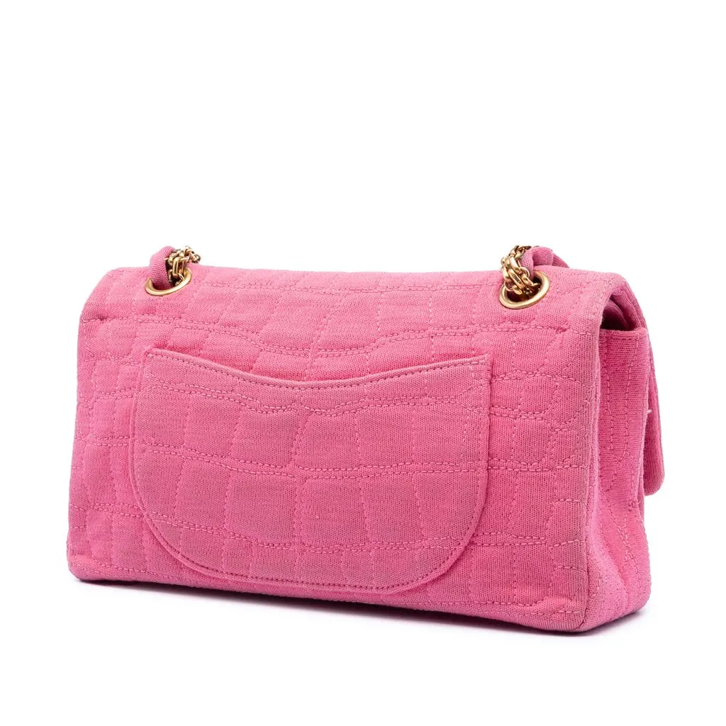 Chanel Croc Quilted Jersey Reissue 2.55 Double Flap 225 Pink Very good - Back View