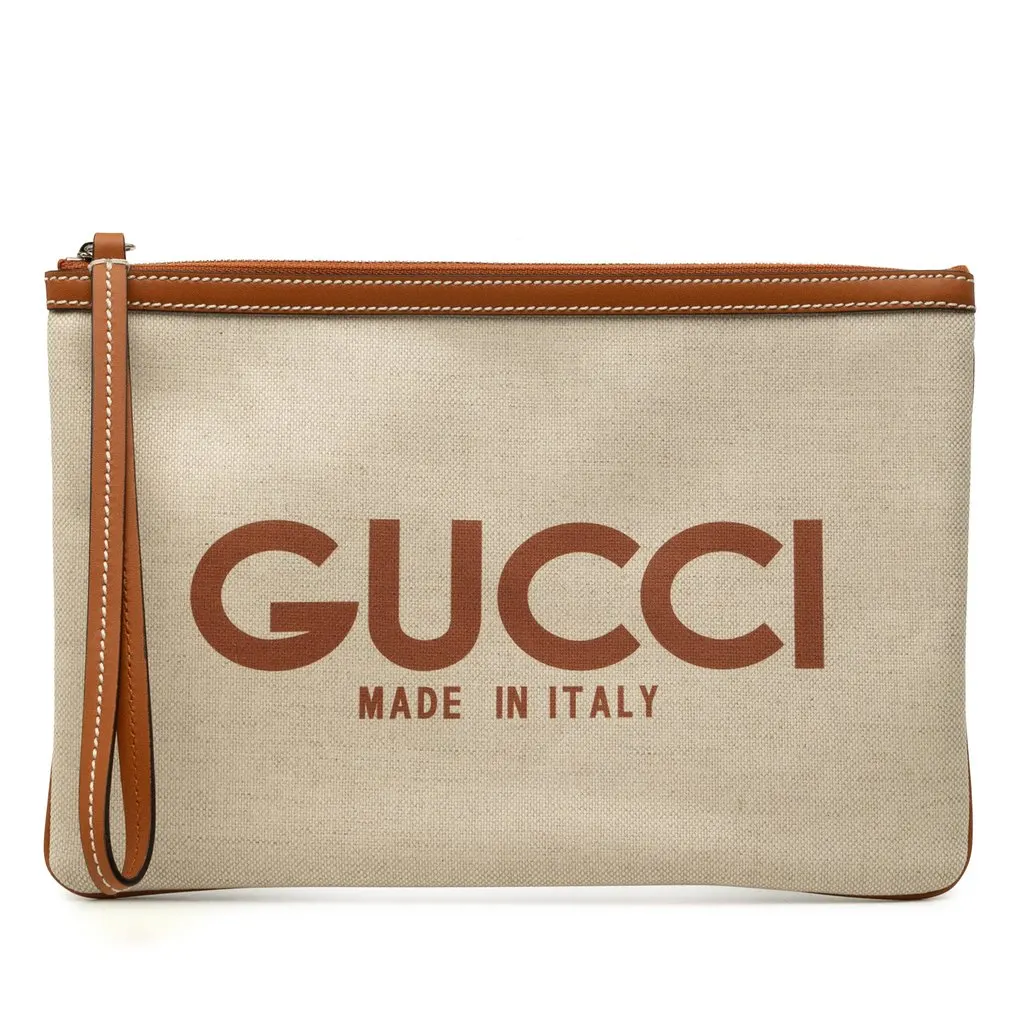 Gucci Canvas Logo Clutch Beige Very good - Front View
