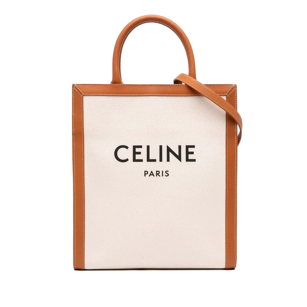 Celine Small Canvas Vertical Cabas Satchel Brown Canvas Very good - Front View