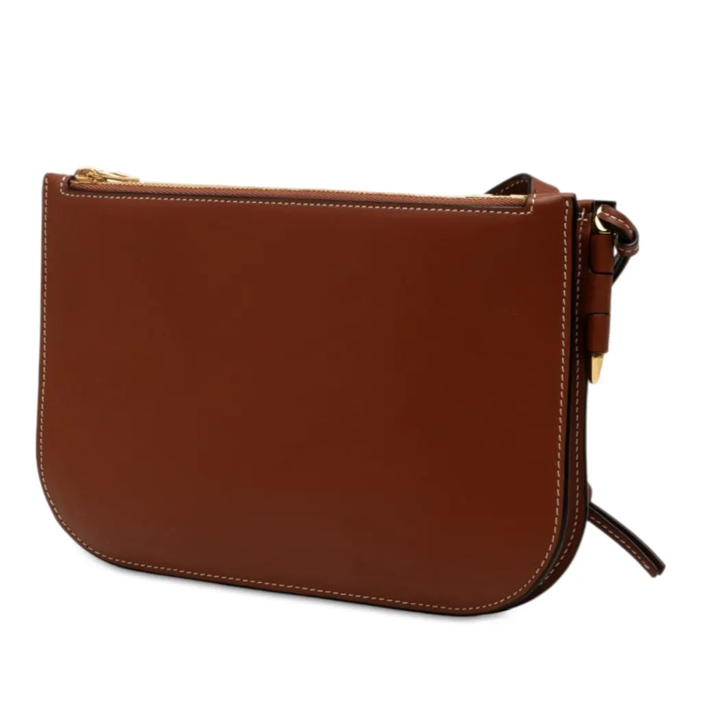 LOEWE Leather Gate Double Zip Pouch Brown Leather Very good - Back View