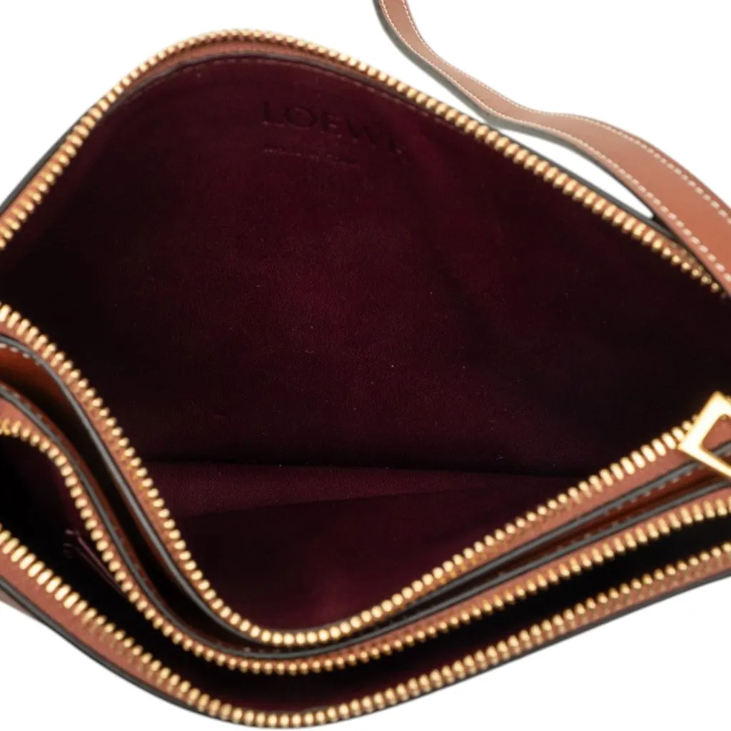 LOEWE Leather Gate Double Zip Pouch Brown Leather Very good - Model View