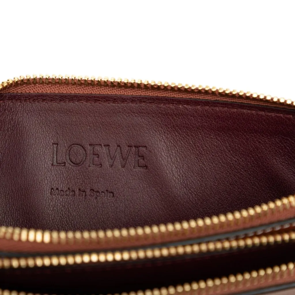 LOEWE Leather Gate Double Zip Pouch Brown Leather Very good - Box View
