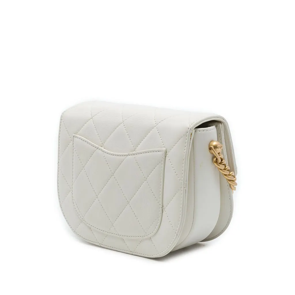 Chanel CC Quilted Calfskin Round Moon Messenger Flap White Leather Good - Back View