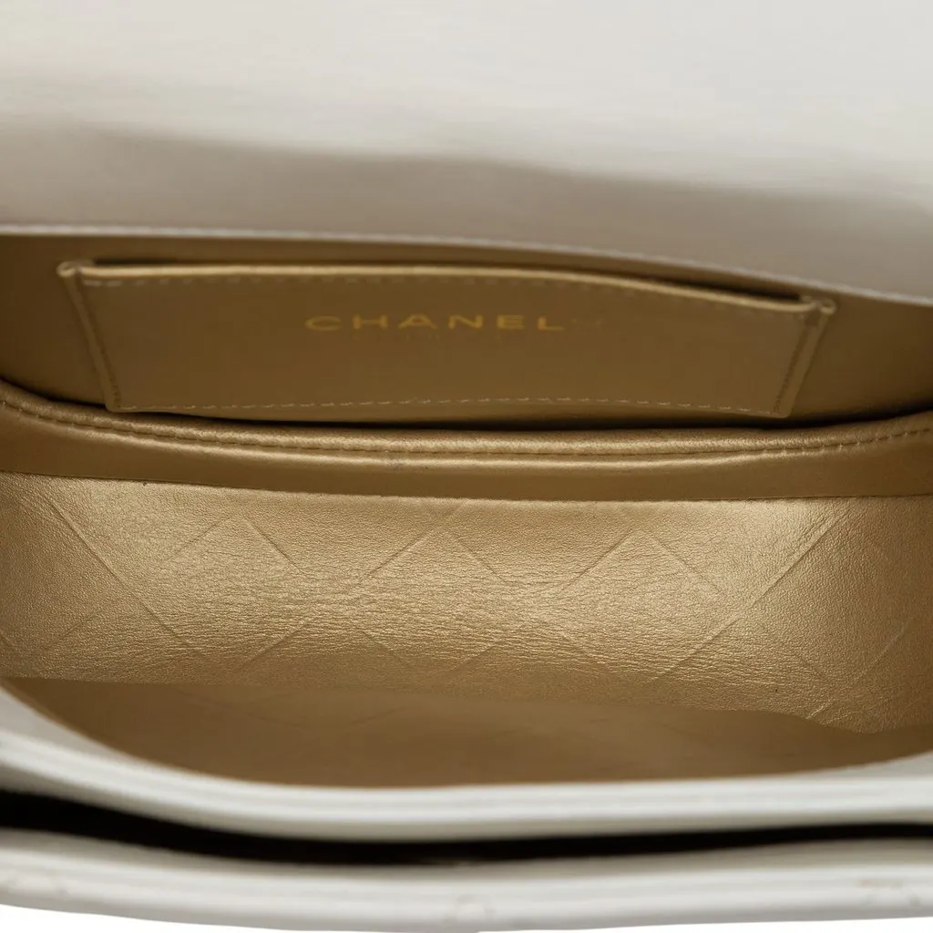 Chanel CC Quilted Calfskin Round Moon Messenger Flap White Leather Good - Model View