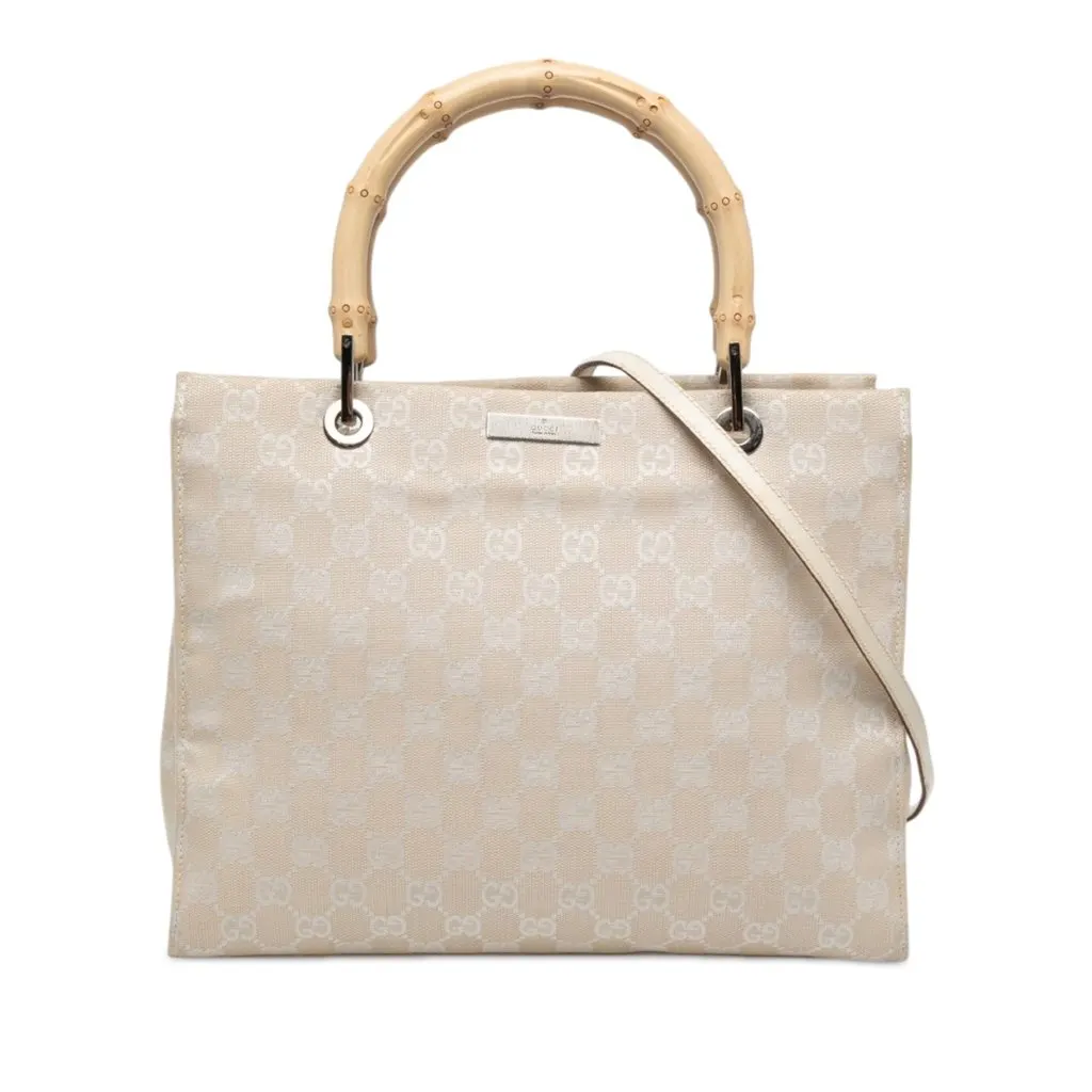 Gucci GG Canvas Bamboo Satchel Brown Canvas Good - Front View