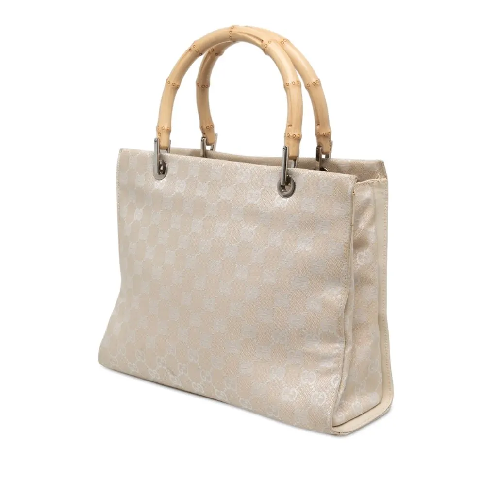 Gucci GG Canvas Bamboo Satchel Brown Canvas Good - Back View