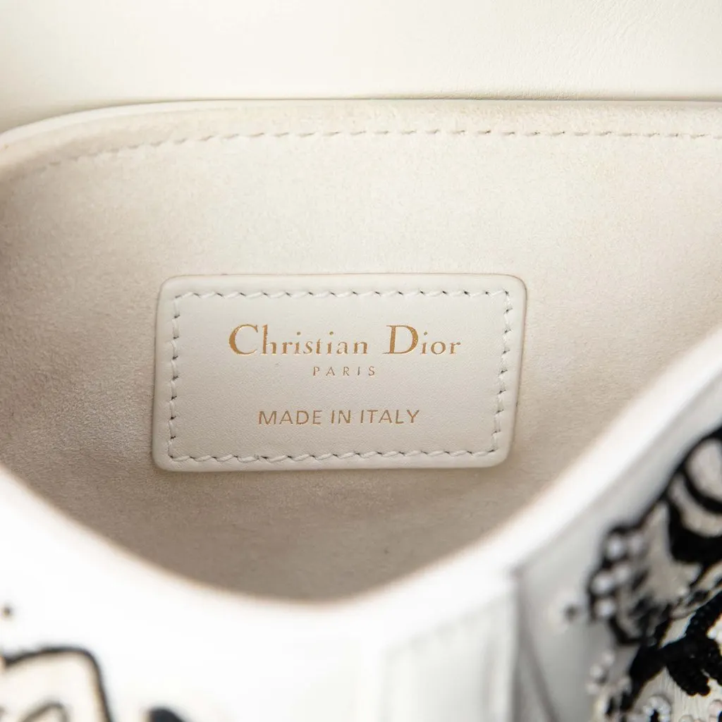 Dior Mini Calfskin Embroidered and Beaded Saddle Bag White Leather Very good - Box View