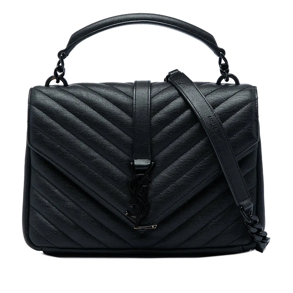 Saint Laurent Medium Chevron Sheepskin Monogram Monochrome College Bag Black Leather Very good - Front View