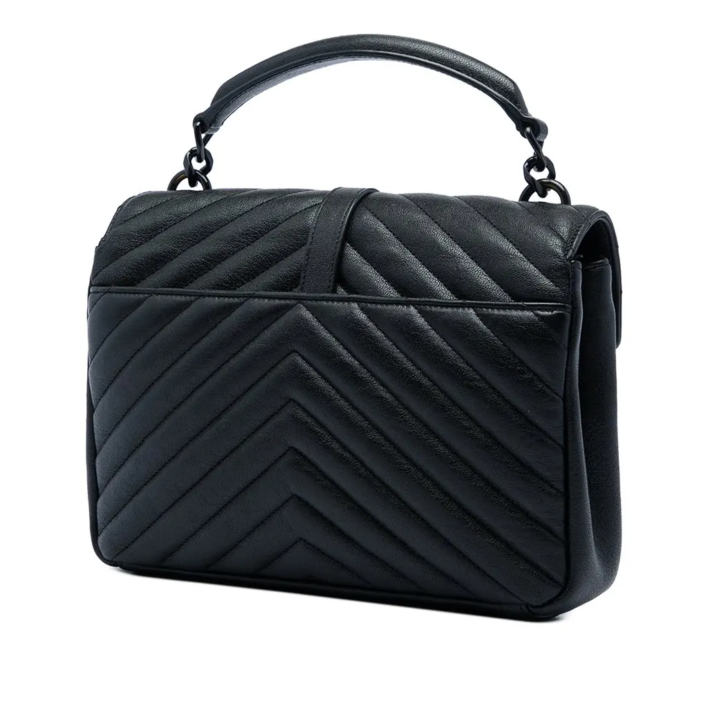 Saint Laurent Medium Chevron Sheepskin  Monogram Monochrome College Bag Black Leather Very good - Back View