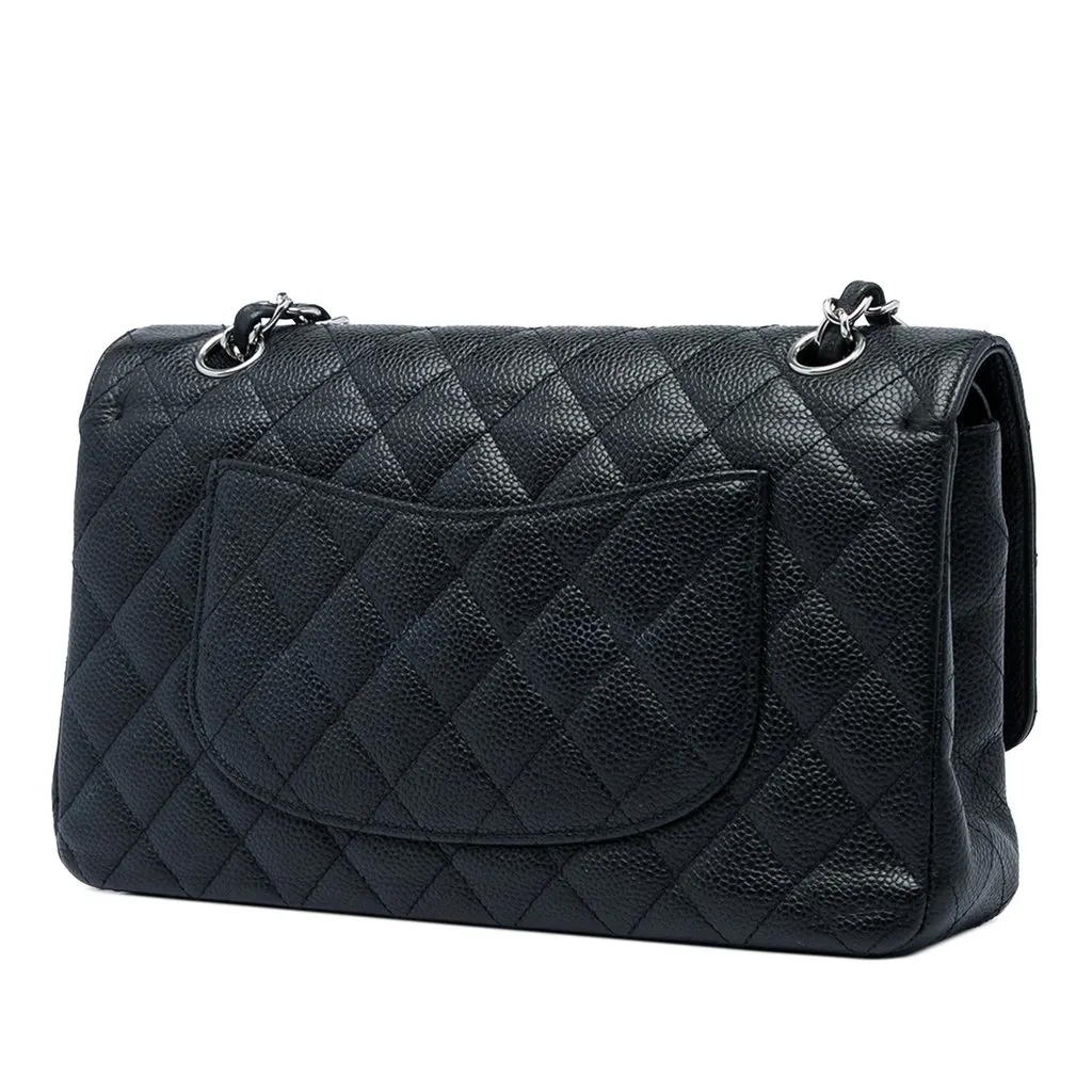 Chanel Medium Classic Caviar Double Flap Black Leather Very good - Back View