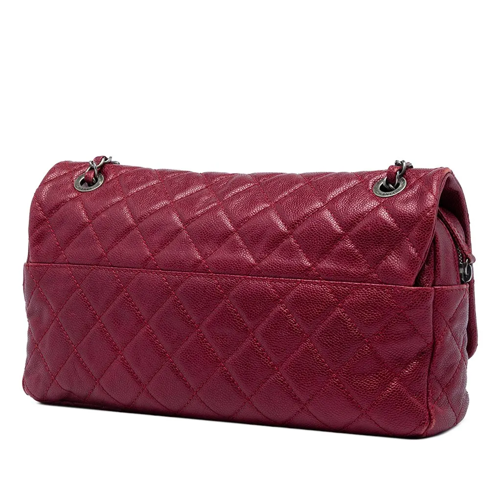 Chanel Jumbo Quilted Iridescent Caviar Easy Flap Red Leather Very good - Back View