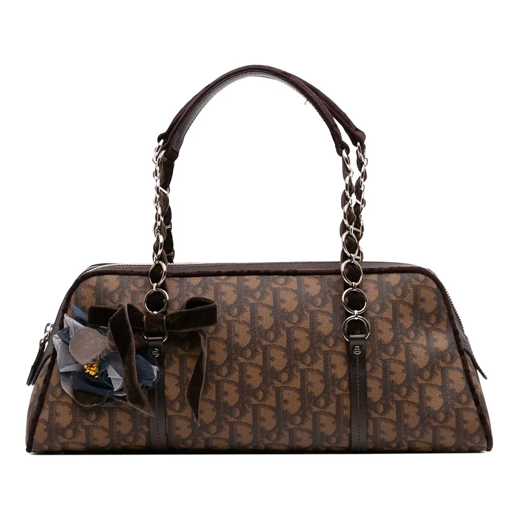 Dior Diorissimo Trotter Coated Canvas Romantique Floral Bow Handbag Brown Very good - Front View