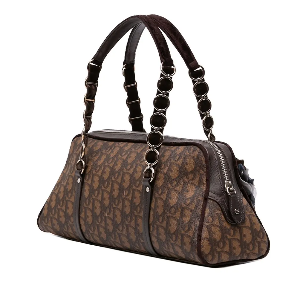 Dior Diorissimo Trotter Coated Canvas Romantique Floral Bow Handbag Brown Very good - Back View